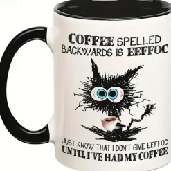 1pc Coffee Spelled Backwards Is Eeffoc White Mug Round Coffee Mugs For Men And Women Hot Iced Tea Mug Ceramic Sarcastic Insulated Travel Or Camping Cup Custom Gifts Birthday Gift Christmas Gift