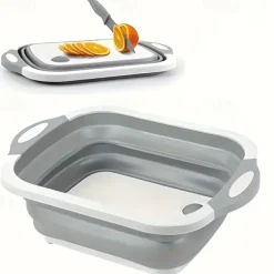 1pc Collapsible Multi-Functional Kitchen Dish Tub 1pc PE Collapsible Prep Board - 2.11gal Multi-Functional Foldable Kitchen Dish Tub for Camping Picnic BBQ Food Prep - Space Saving Washing and Drai