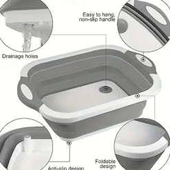 1pc Collapsible Multi-Functional Kitchen Dish Tub 1pc PE Collapsible Prep Board - 2.11gal Multi-Functional Foldable Kitchen Dish Tub for Camping Picnic BBQ Food Prep - Space Saving Washing and Drai