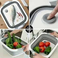 1pc Collapsible Multi-Functional Kitchen Dish Tub 1pc PE Collapsible Prep Board - 2.11gal Multi-Functional Foldable Kitchen Dish Tub for Camping Picnic BBQ Food Prep - Space Saving Washing and Drai