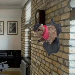 1pc Contemporary Cowboy Bandit Taxidermy Squirrel Wall Hanging Decor, Faux Hedgehog with Hat and Scarf, No Feather, No Power Needed