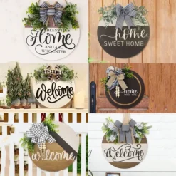 1pc Crafting 12 Inches Welcome Sigh For Front Door Big Wooden Wreath Welcome Wreath Farmhouse Front Door Decoration Housewarming Gift for Home Outdoor Indoor