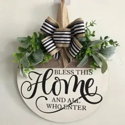 1pc Crafting 12 Inches Welcome Sigh For Front Door Big Wooden Wreath Welcome Wreath Farmhouse Front Door Decoration Housewarming Gift for Home Outdoor Indoor