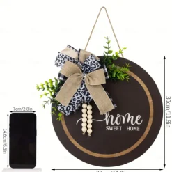 1pc Crafting 12 Inches Welcome Sigh For Front Door Big Wooden Wreath Welcome Wreath Farmhouse Front Door Decoration Housewarming Gift for Home Outdoor Indoor