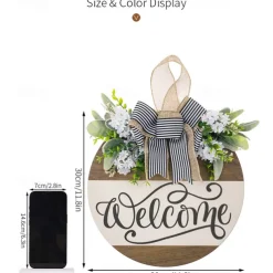 1pc Crafting 12 Inches Welcome Sigh For Front Door Big Wooden Wreath Welcome Wreath Farmhouse Front Door Decoration Housewarming Gift for Home Outdoor Indoor