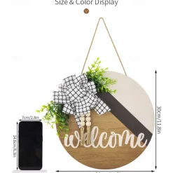 1pc Crafting 12 Inches Welcome Sigh For Front Door Big Wooden Wreath Welcome Wreath Farmhouse Front Door Decoration Housewarming Gift for Home Outdoor Indoor