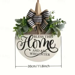 1pc Crafting 12 Inches Welcome Sigh For Front Door Big Wooden Wreath Welcome Wreath Farmhouse Front Door Decoration Housewarming Gift for Home Outdoor Indoor
