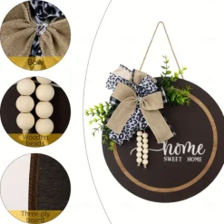 1pc Crafting 12 Inches Welcome Sigh For Front Door Big Wooden Wreath Welcome Wreath Farmhouse Front Door Decoration Housewarming Gift for Home Outdoor Indoor