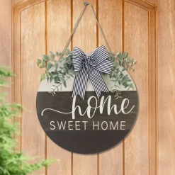 1pc Crafting 12 Inches Welcome Sigh For Front Door Big Wooden Wreath Welcome Wreath Farmhouse Front Door Decoration Housewarming Gift for Home Outdoor Indoor