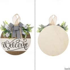 1pc Crafting 12 Inches Welcome Sigh For Front Door Big Wooden Wreath Welcome Wreath Farmhouse Front Door Decoration Housewarming Gift for Home Outdoor Indoor