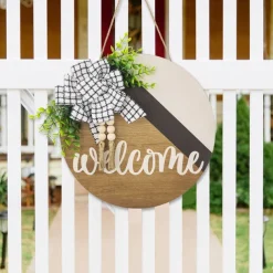 1pc Crafting 12 Inches Welcome Sigh For Front Door Big Wooden Wreath Welcome Wreath Farmhouse Front Door Decoration Housewarming Gift for Home Outdoor Indoor