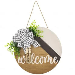 1pc Crafting 12 Inches Welcome Sigh For Front Door Big Wooden Wreath Welcome Wreath Farmhouse Front Door Decoration Housewarming Gift for Home Outdoor Indoor