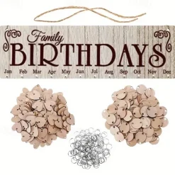 1pc DIY Wooden Family Birthday Board Hanging Sign Pendant Calendar Wall-mounted Birthday Reminder Sign With 100 Wooden Labels Great Gift For Mom Grandma Hanging Sign For Birthday Decoration