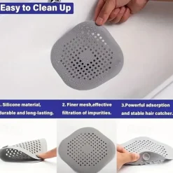 2pc Drain Hair Catcher With Suction Cup Durable Silicone Square Drain Cover For Shower Anti Sink Clogging Floor Cover Shower Drain Hair Outlet Filter For Bathroom Tub And Kitchen