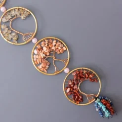 1pc Dream Catcher 7 Chakra Crystal Tree Of Life Wall Hanging Reiki Gemstone Dream Catchers Wall Hanger for Yoga Meditation Window Home Decor