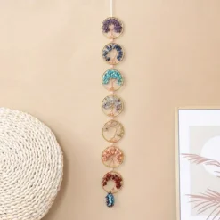 1pc Dream Catcher 7 Chakra Crystal Tree Of Life Wall Hanging Reiki Gemstone Dream Catchers Wall Hanger for Yoga Meditation Window Home Decor