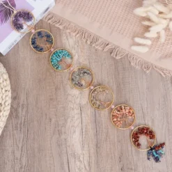 1pc Dream Catcher 7 Chakra Crystal Tree Of Life Wall Hanging Reiki Gemstone Dream Catchers Wall Hanger for Yoga Meditation Window Home Decor