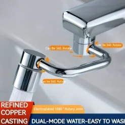 1pc Dual-Mode Rotating Faucet Connecter 360 Swivel, 2-Style Water Flow, Chrome Finish, Zinc Alloy, Easy Installation for Bathroom Sinks & Faucets, Classic Design, No Drinking Water Safe, Faucet for