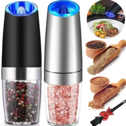 1pc Electric Salt and Pepper Grinder, Gravity Sensor, Automatic Pepper Mill, One Hand Operation, Battery-Operated with Adjustable Coarseness, Blue Led Light