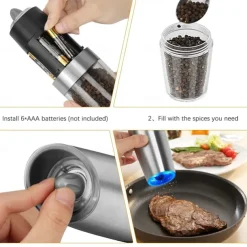 1pc Electric Salt and Pepper Grinder, Gravity Sensor, Automatic Pepper Mill, One Hand Operation, Battery-Operated with Adjustable Coarseness, Blue Led Light