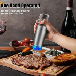 1pc Electric Salt and Pepper Grinder, Gravity Sensor, Automatic Pepper Mill, One Hand Operation, Battery-Operated with Adjustable Coarseness, Blue Led Light