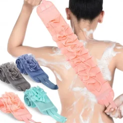 1pc Exfoliating Back Scrubber For Shower, Double Sided Exfoliating Cloth With Strap, Long Handle Back Scrubber Cloth, Body Scrubber, Sponge Back Washer Cleaner, For Women Men Deep Body Washing