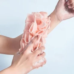 1pc Exfoliating Back Scrubber For Shower, Double Sided Exfoliating Cloth With Strap, Long Handle Back Scrubber Cloth, Body Scrubber, Sponge Back Washer Cleaner, For Women Men Deep Body Washing