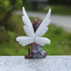 1pc Fairy Statue Garden Decoration Fairy Genie Statue Resin Crafts Flower Fairy Garden Decoration