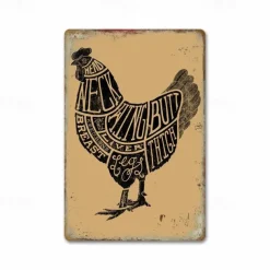 1pc Farm Metal Tin Sign Chicken Hen Tin Sign Vintage Kitchen Signs Wall Decor, Painting Wall Hanging for Restaurant Decor Bar Decor Home Decor Wall Art Metal Tin Sign 20x30cm/8''x12''