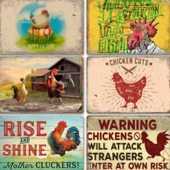 1pc Farm Metal Tin Sign Chicken Hen Tin Sign Vintage Kitchen Signs Wall Decor, Painting Wall Hanging for Restaurant Decor Bar Decor Home Decor Wall Art Metal Tin Sign 20x30cm/8''x12''