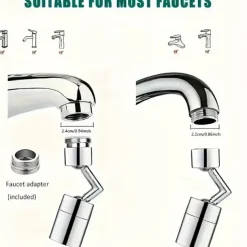 1pc Faucet Sprayer Attachment 720 Degree Rotating Faucet Aerator Accessories Adjustable Kitchen Sink Tap Head Water Saving Extend Nozzle For 0.87-0.94inch Faucet With Adapter