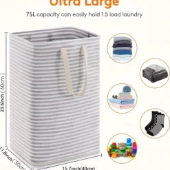 1PC Foldable Laundry Basket Hamper Portable Foldable Storage Bucket Freestanding Laundry Basket With Removable Handle Suitable For Dormitory Family Laundry Room Clothes Toys And Sundries Storage