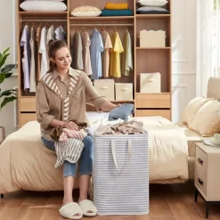 1PC Foldable Laundry Basket Hamper Portable Foldable Storage Bucket Freestanding Laundry Basket With Removable Handle Suitable For Dormitory Family Laundry Room Clothes Toys And Sundries Storage