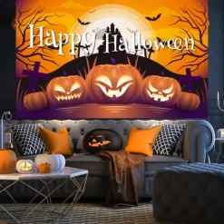 1pc Halloween backcloth Scary Pumpkin Castle backcloth Halloween holiday backcloth Wall decoration hanging cloth Party atmosphere toaster supplies