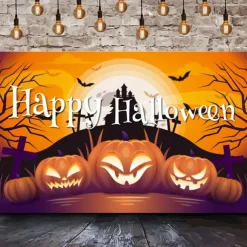 1pc Halloween backcloth Scary Pumpkin Castle backcloth Halloween holiday backcloth Wall decoration hanging cloth Party atmosphere toaster supplies