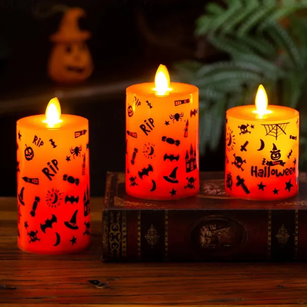1pc Halloween Flameless Candles Light Spooky Pumpkin Spider Decals Light, Waterproof LED Candles for Indoor and Outdoor, Battery Operated for Fall, Halloween, Home Decor