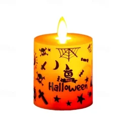 1pc Halloween Flameless Candles Light Spooky Pumpkin Spider Decals Light, Waterproof LED Candles for Indoor and Outdoor, Battery Operated for Fall, Halloween, Home Decor