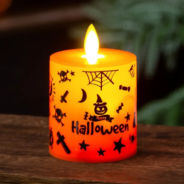 1pc Halloween Flameless Candles Light Spooky Pumpkin Spider Decals Light, Waterproof LED Candles for Indoor and Outdoor, Battery Operated for Fall, Halloween, Home Decor