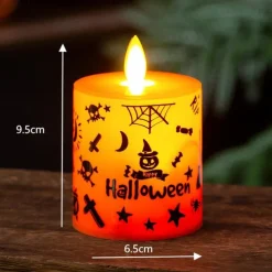 1pc Halloween Flameless Candles Light Spooky Pumpkin Spider Decals Light, Waterproof LED Candles for Indoor and Outdoor, Battery Operated for Fall, Halloween, Home Decor
