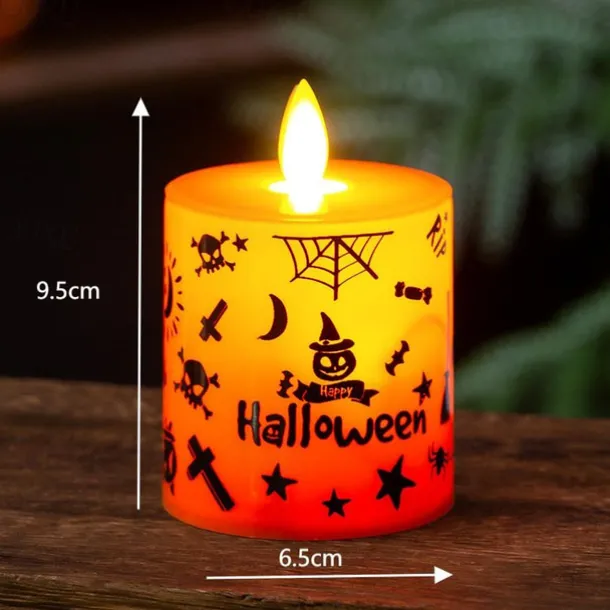 1pc Halloween Flameless Candles Light Spooky Pumpkin Spider Decals Light, Waterproof LED Candles for Indoor and Outdoor, Battery Operated for Fall, Halloween, Home Decor