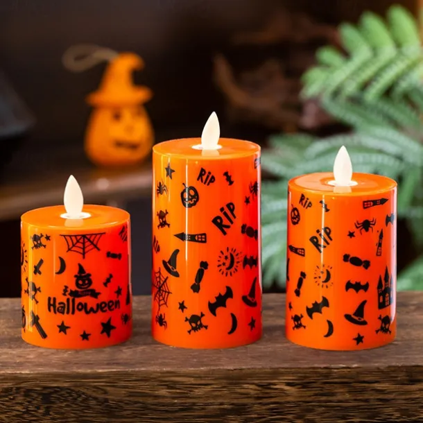 1pc Halloween Flameless Candles Light Spooky Pumpkin Spider Decals Light, Waterproof LED Candles for Indoor and Outdoor, Battery Operated for Fall, Halloween, Home Decor