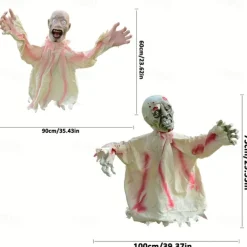 1pc Halloween Groundbreaker Zombie Lawn Stakes, Large Motion-Activated Sound Control Scary Props, Traditional Style, Plastic And Denim Material, Outdoor Spooky Decorations