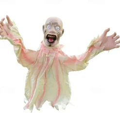 1pc Halloween Groundbreaker Zombie Lawn Stakes, Large Motion-Activated Sound Control Scary Props, Traditional Style, Plastic And Denim Material, Outdoor Spooky Decorations