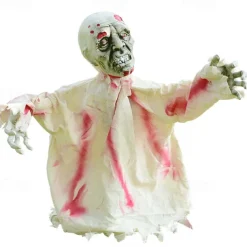 1pc Halloween Groundbreaker Zombie Lawn Stakes, Large Motion-Activated Sound Control Scary Props, Traditional Style, Plastic And Denim Material, Outdoor Spooky Decorations