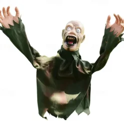 1pc Halloween Groundbreaker Zombie Lawn Stakes, Large Motion-Activated Sound Control Scary Props, Traditional Style, Plastic And Denim Material, Outdoor Spooky Decorations