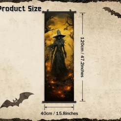 1pc Halloween Poster with Hangers Courtyard Skeleton Ghost Pumpkin Bat Party Witch Painting Lantern Enchantress Wall Art Canvas Posters Art For Home Living Room Decoration Wall Art Decor