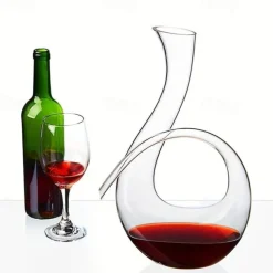 1pc, Handmade Crystal Red Wine Decanter - 46 Oz Lead-Free Glass Carafe and Purifier for Home Bar - Unique 6 Shaped Design - Perfect for Meetings and Special Occasions