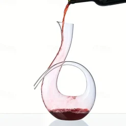 1pc, Handmade Crystal Red Wine Decanter - 46 Oz Lead-Free Glass Carafe and Purifier for Home Bar - Unique 6 Shaped Design - Perfect for Meetings and Special Occasions