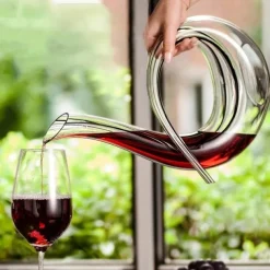 1pc, Handmade Crystal Red Wine Decanter - 46 Oz Lead-Free Glass Carafe and Purifier for Home Bar - Unique 6 Shaped Design - Perfect for Meetings and Special Occasions
