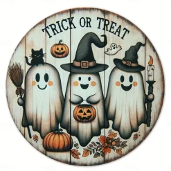 1pc Happy Halloween Quirky Black Cat Wreath Sign Round Decor For Home, Kitchen, Garden & Office